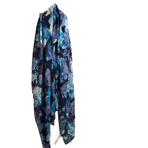 Isaac Mizrah Live blue floral print long length scarf